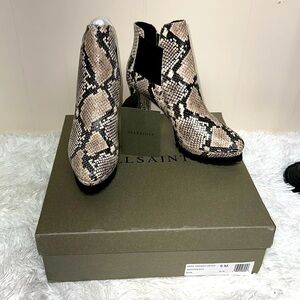ALLSAINTS Sarris Bootie Color: NUDE SNAKE PRINT LEATHER, Size 9M, $348.00 NWB